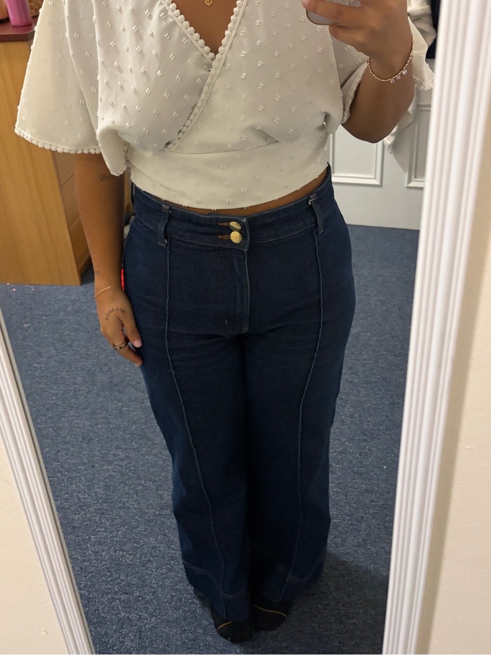 H&M Dark Blue High-Rise Wide Leg Jeans